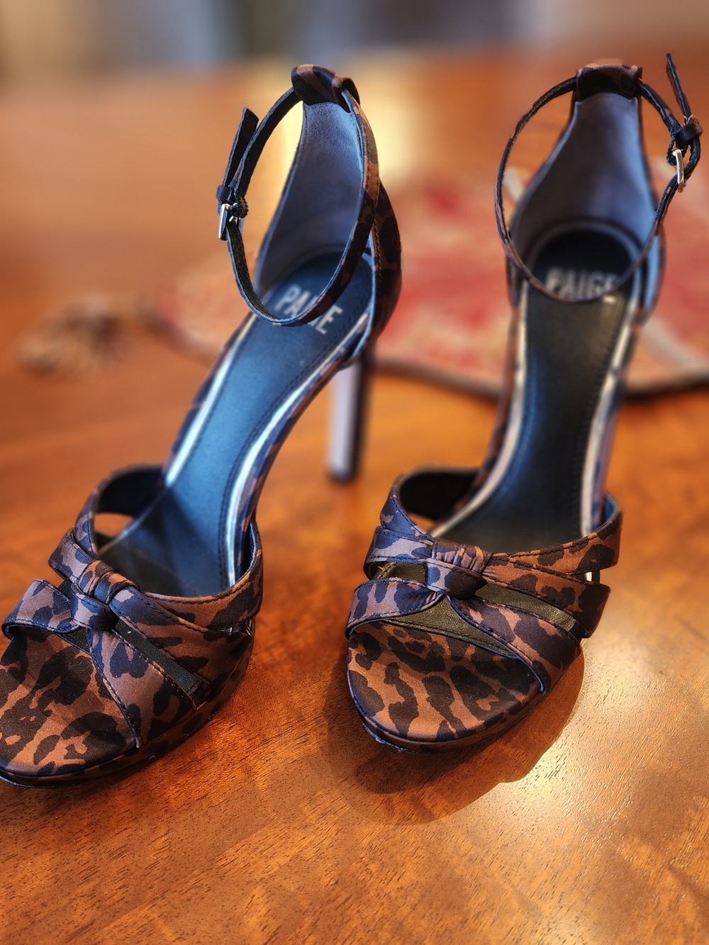 Paige Leopard Print Ankle-Strap Stiletto Sandals - Brown